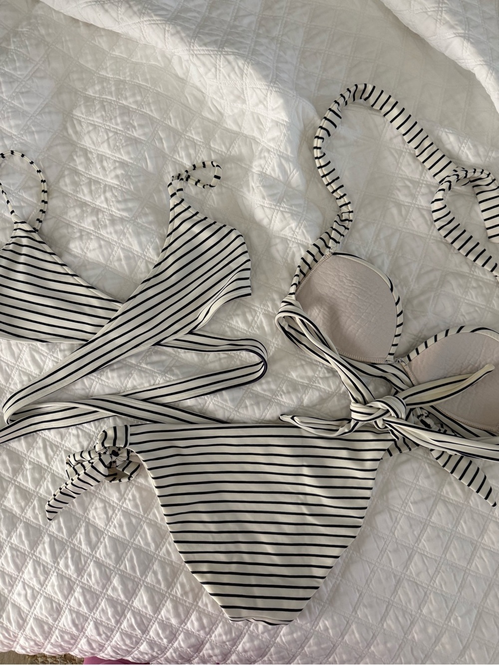 Monday Swimwear Black & White Striped Bikini Set